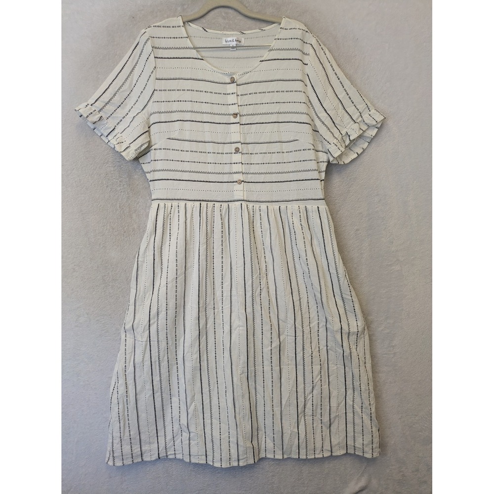 Wren & Ivory Midi Dress Women's XL White Black Geometric Tribal